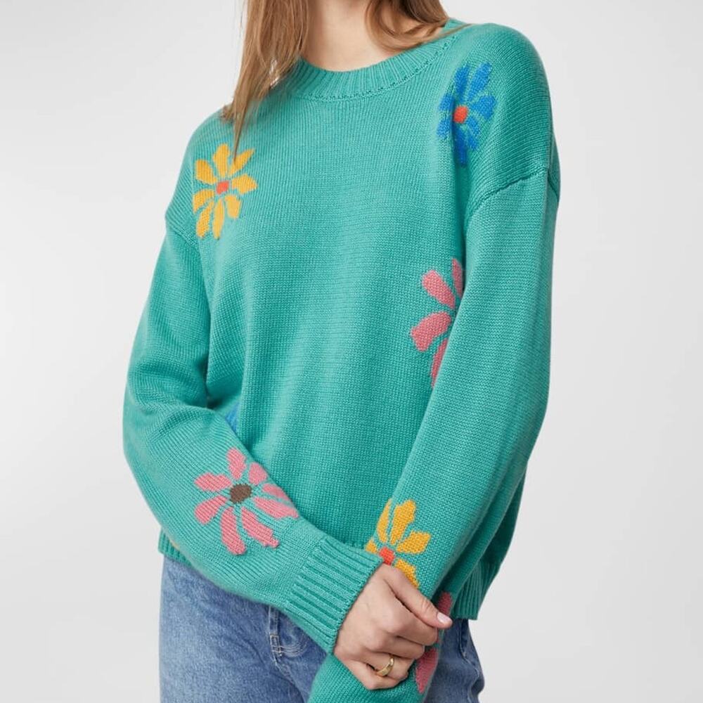 Rails Zoey Women’s Retro Floral Sweater Teal Sz S